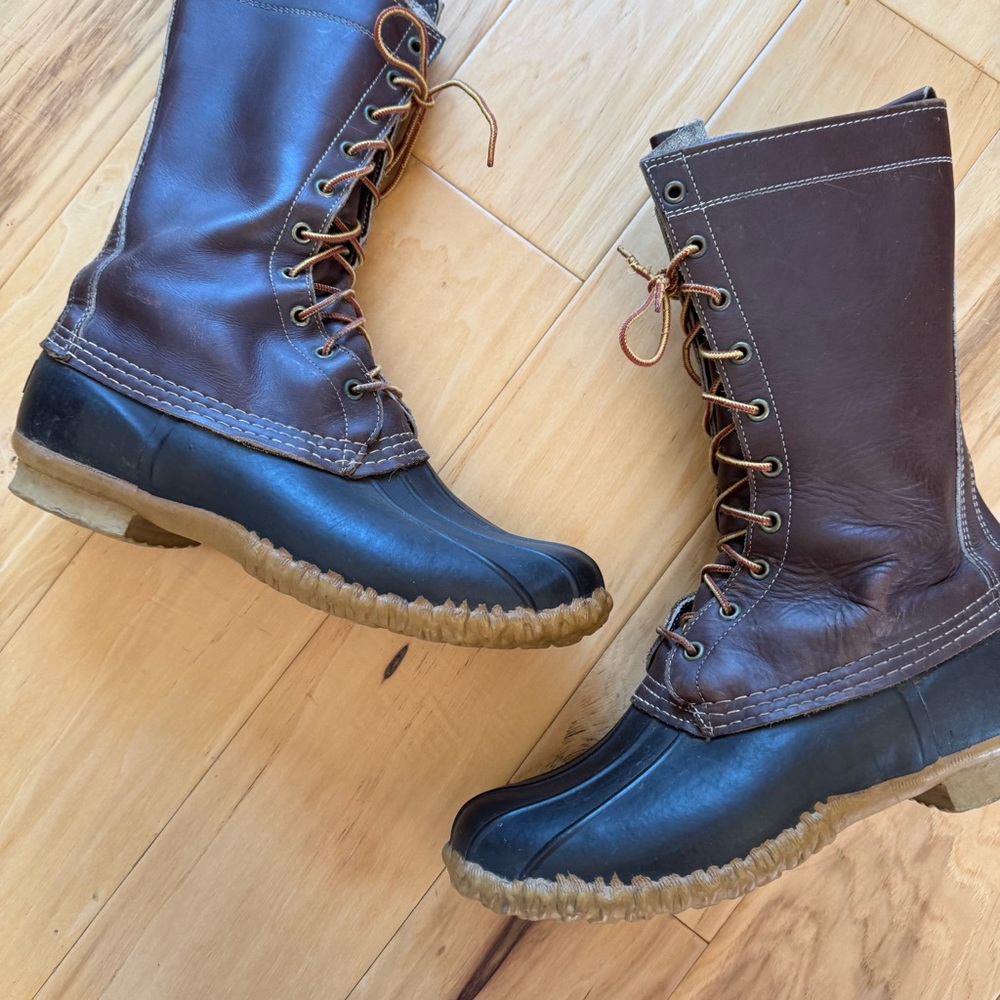 LL Bean Boots vtg men’s 10 eye tall lace up brown leather Sherpa logger size 10 - Picture 2 of 14